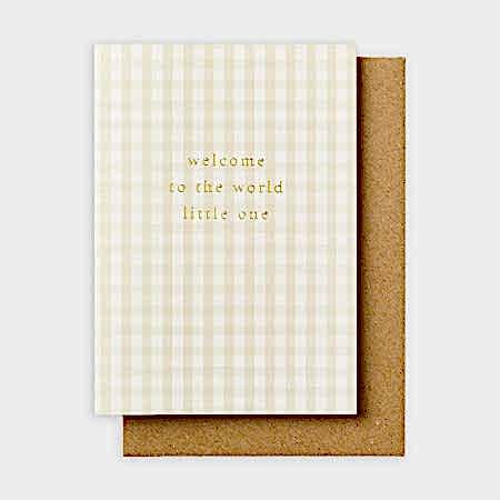 Gingham Welcome World New Baby Card