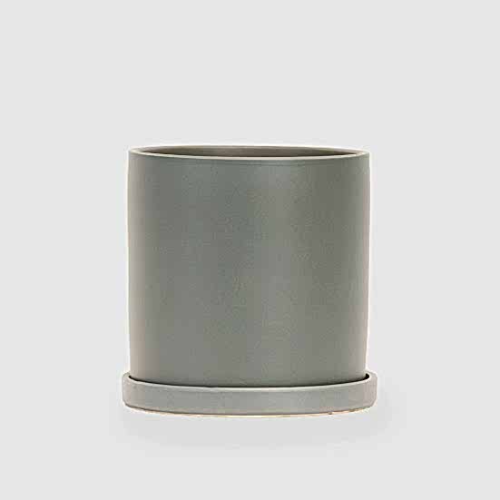 5'' Gray Ceramic + Saucer Containers/Planters