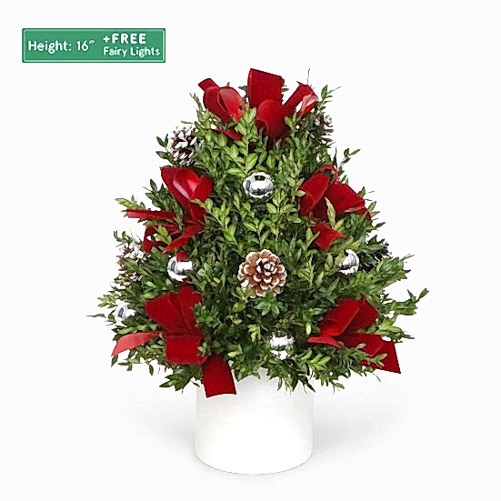 Mini Decorated Boxwood Tree Christmas Shop
