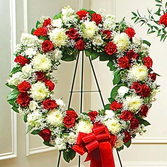 Serene Blessings Standing Wreath - Red & White Sympathy