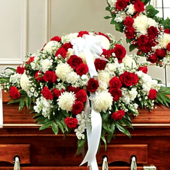 Cherished Memories Half Casket Cover-Red & White Sympathy