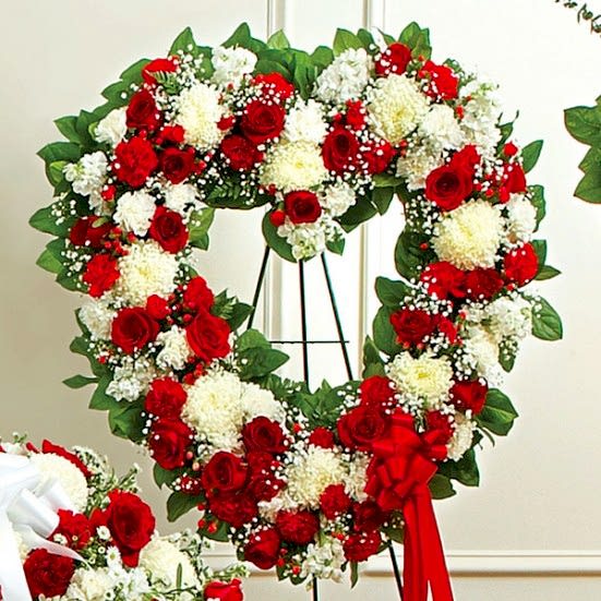 Always Remember Red & White Floral Heart Tribute Sympathy