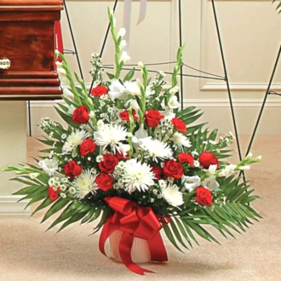 Tribute Red & White Floor Basket Arrangement Sympathy