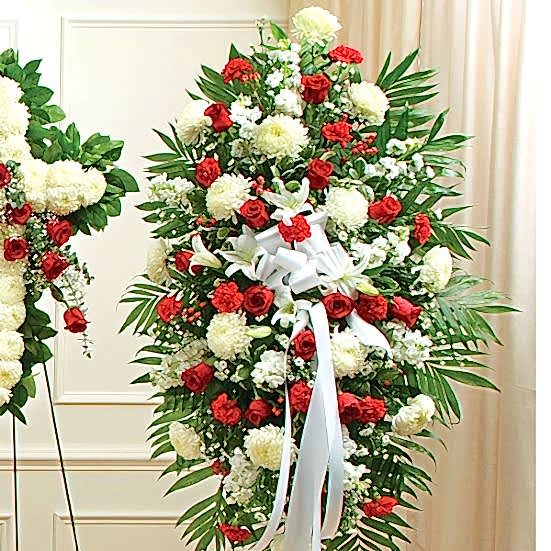 Deepest Sympathies Red & White Standing Spray Sympathy