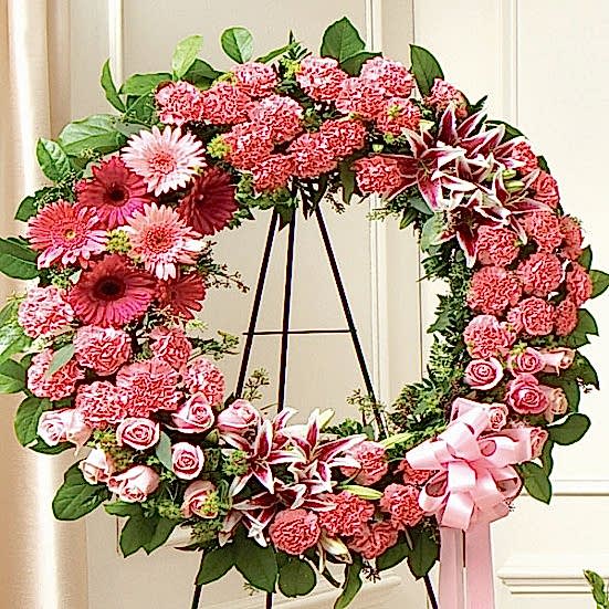 Serene Blessings Standing Wreath - Pink Sympathy