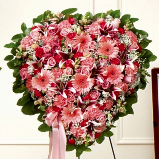 Pink Mixed Flower Heart Sympathy