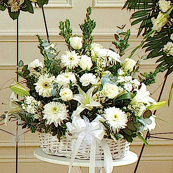 White Sympathy Arrangement in Basket Sympathy