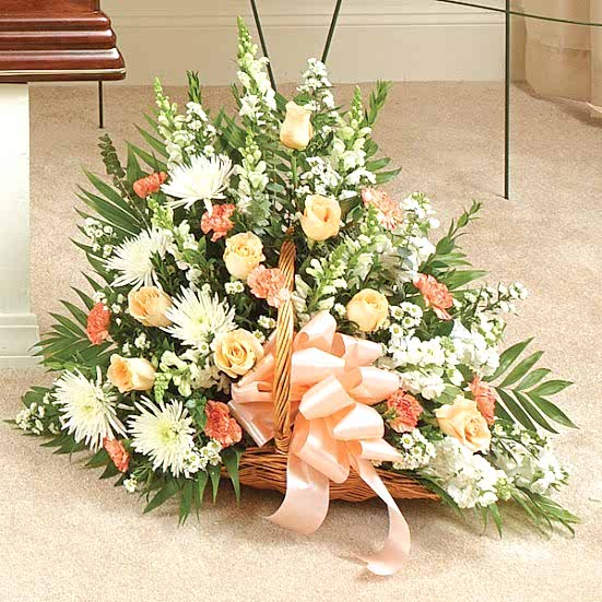 Thoughts & Prayer Fireside Basket - Peach & White Sympathy