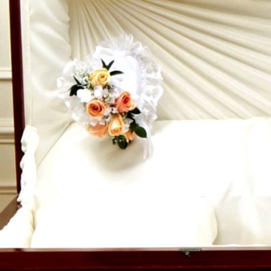 Peach and White Satin Heart Casket Pillow Personal Sympathy Tributes