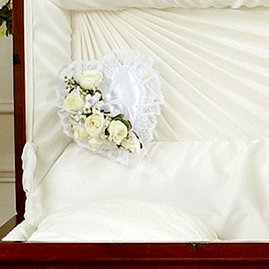 White Satin Heart Casket Pillow Personal Sympathy Tributes