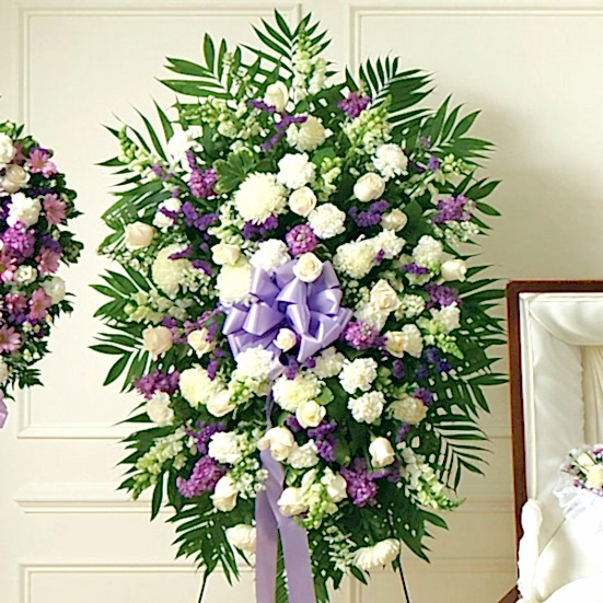 Deepest Sympathies Lavender & White Standing Spray Sympathy