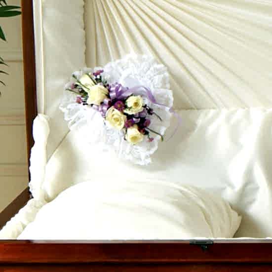 Lavender and White Satin Heart Casket Pillow Personal Sympathy Tributes