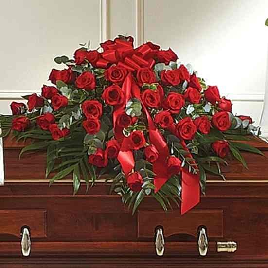 Cherished Memories Red Rose Half Casket Cover Sympathy