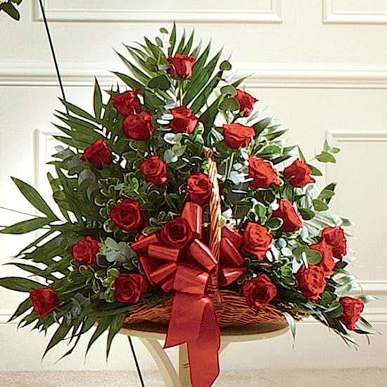 Red Rose Fireside Basket Sympathy