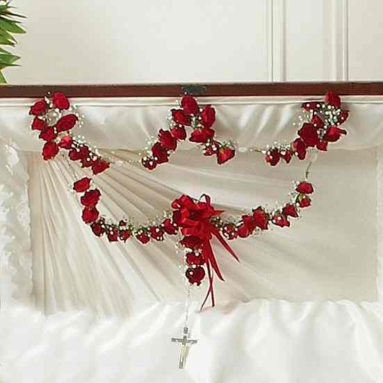 Large Rosary with Red Spray Roses Personal Sympathy Tributes