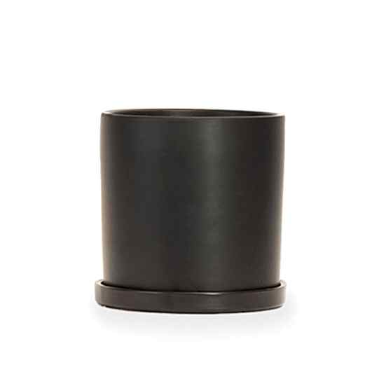 8'' Black Ceramic + Saucer Containers/Planters