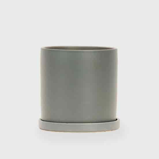 8'' Gray Ceramic + Saucer Containers/Planters