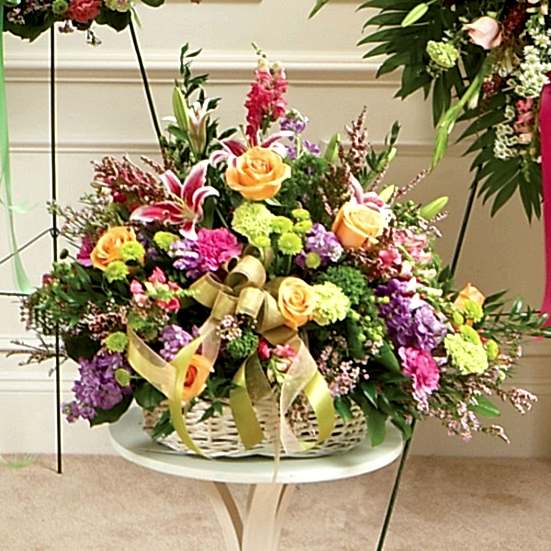 Pastel Sympathy Arrangement in Basket Sympathy