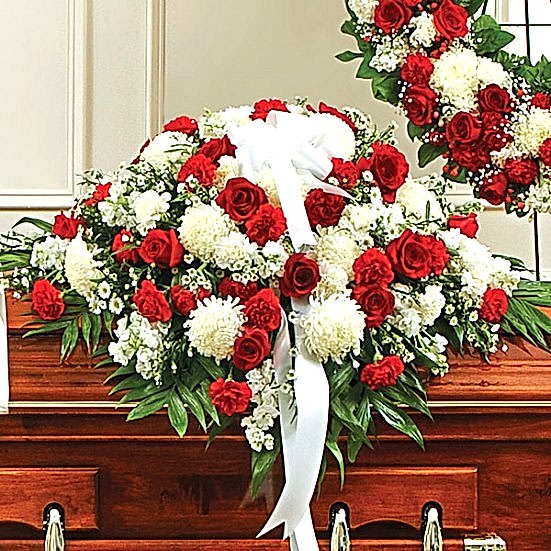 Cherished Memories Half Casket Cover-Red & White Sympathy