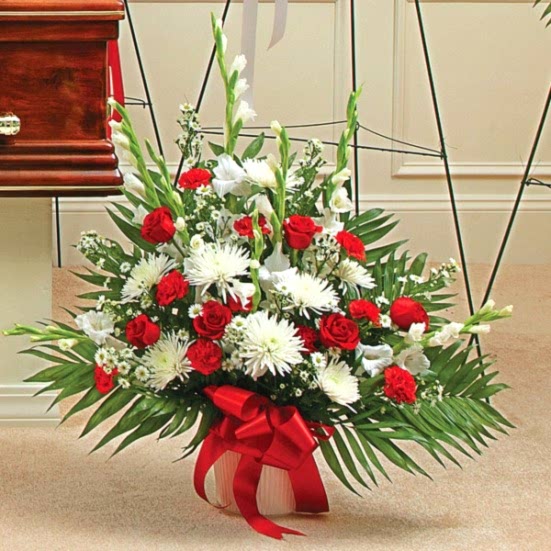Tribute Red & White Floor Basket Arrangement Sympathy