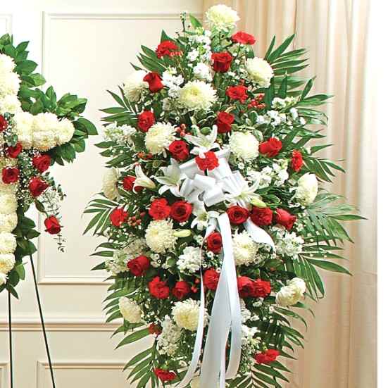 Deepest Sympathies Red & White Standing Spray Sympathy