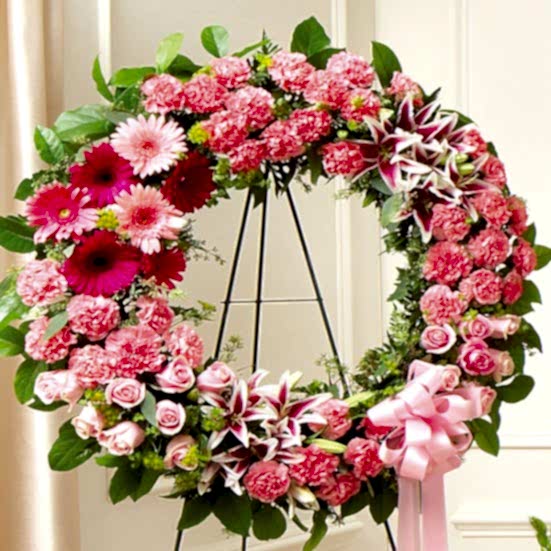 Serene Blessings Standing Wreath - Pink Sympathy