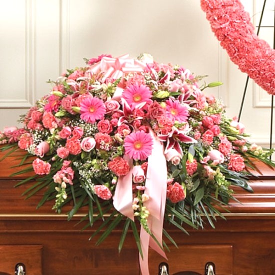 Cherished Memories Pink & White Half Casket Cover Sympathy