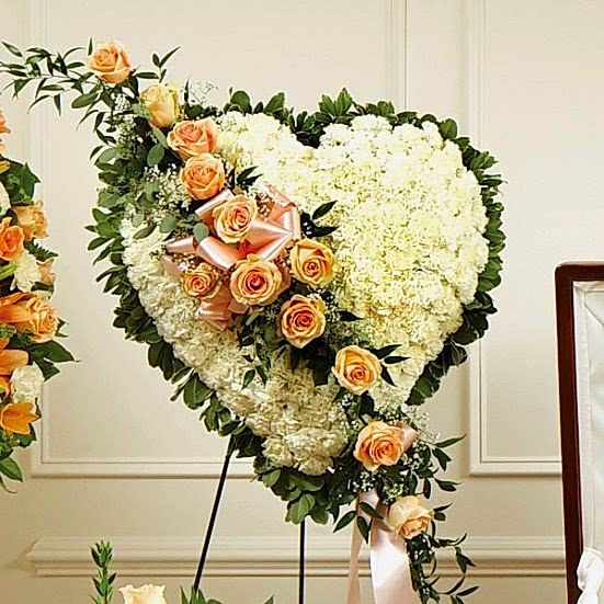 White Heart with Peach Rose Break Sympathy Hearts