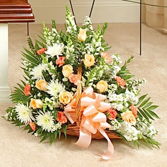 Thoughts & Prayer Fireside Basket - Peach & White Sympathy