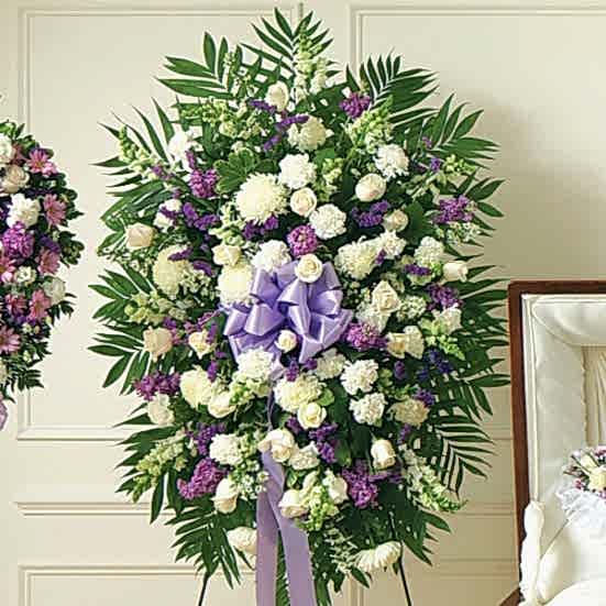 Deepest Sympathies Lavender & White Standing Spray Sympathy