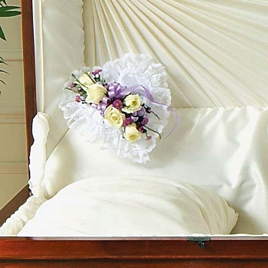 Lavender and White Satin Heart Casket Pillow Personal Sympathy Tributes