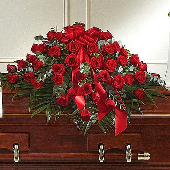 Cherished Memories Red Rose Half Casket Cover Sympathy
