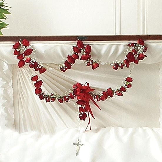 Large Rosary with Red Spray Roses Personal Sympathy Tributes