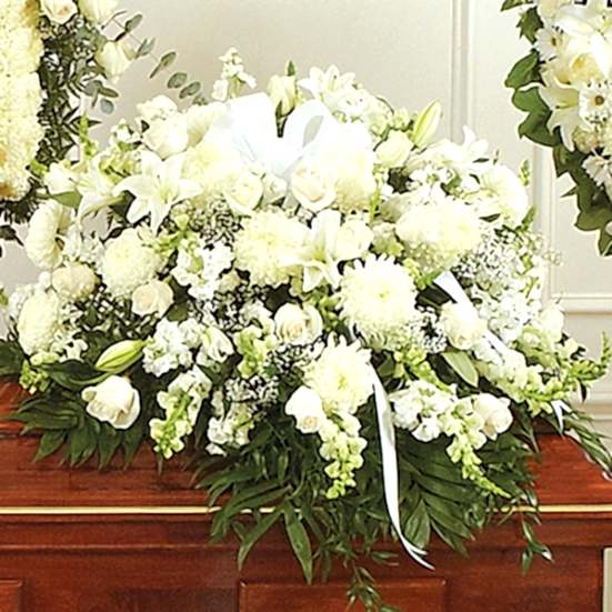 Cherished Memories White Half Casket Cover Sympathy
