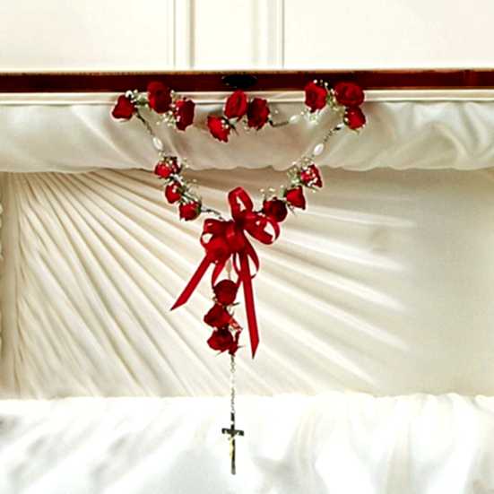 Small Rosary with Red Spray Roses Personal Sympathy Tributes