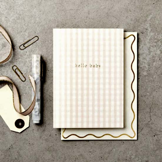 Gingham Hello Baby Card Katie Leamon